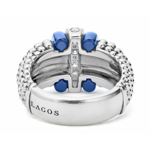 Lagos Sterling Silver Blue Ultramarine Caviar 1 Diamond Station Fashion Ring