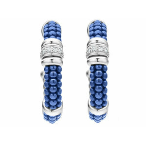 Lagos Sterling Silver Blue Ultramarine Caviar Diamond Hoop Earrings