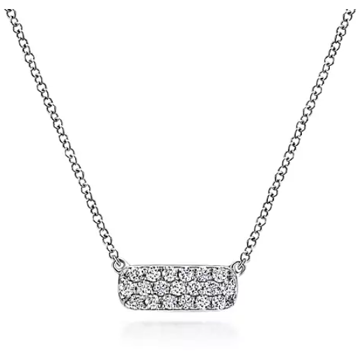 Gabriel 14K White Gold Pave Diamond Bar Necklace