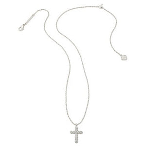 Kendra Scott Silver Cross Crystal Necklace in White Crystal