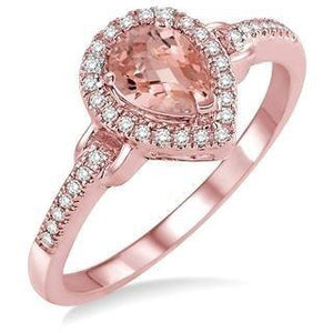 10K Rose Gold Morganite Pear Shaped Diamond Halo Ring