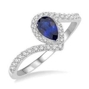 10K White Gold Pear Shaped Sapphire and Diamond Ring