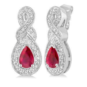 Sterling Silver Ruby and Diamond Earrings