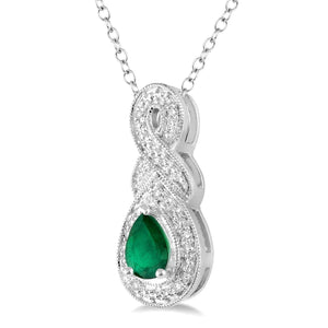 Sterling Silver Emerald and Diamond Pendant