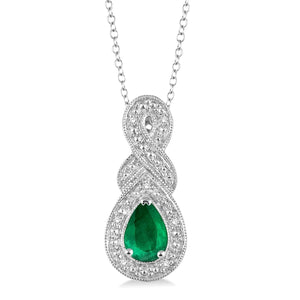 Sterling Silver Emerald and Diamond Pendant