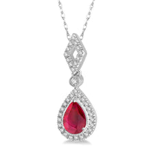 Load image into Gallery viewer, 10K White Gold Pear Shaped Ruby and Diamond Pendant
