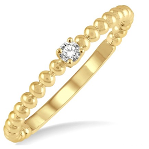 10k Yellow Gold Diamond Petite Round Bead Ring