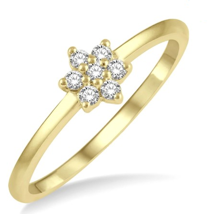 10k Yellow Gold Diamond Petite Floral Ring
