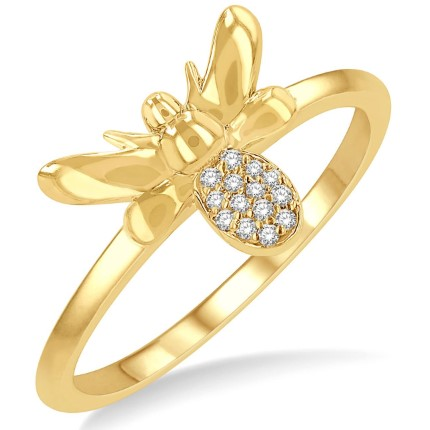 10k Yellow Gold Diamond Petite Bee Ring