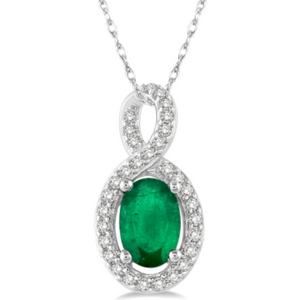 10K White Gold Oval Emerald and Diamond Pendant