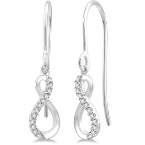 10k White Gold Diamond Infinity Dangle Earrings