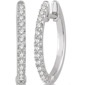 10k White Gold Diamond Prong Set Huggie Earrings