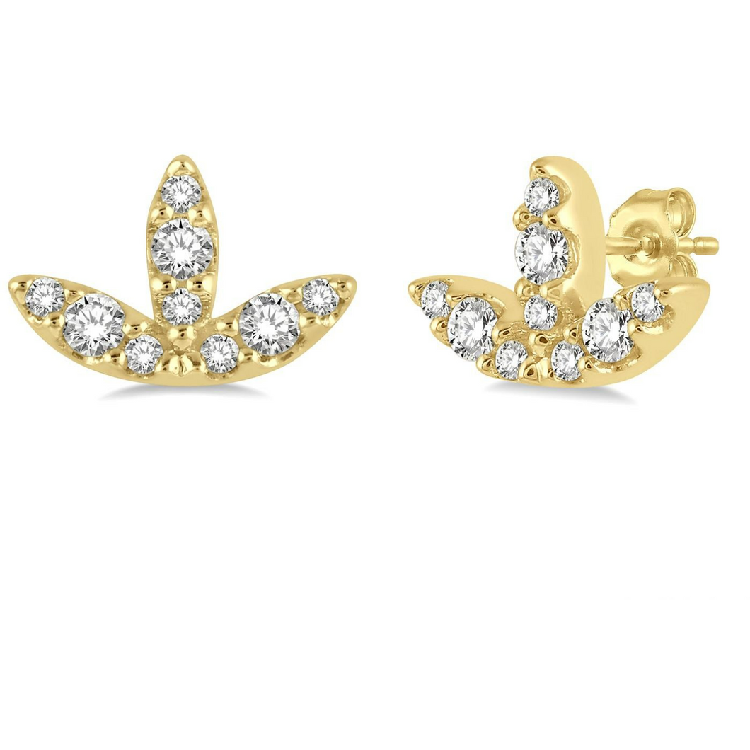 10k Yellow Gold Diamond Leaf Petite Stud Earrings