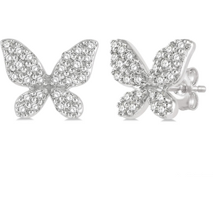 10k White Gold Diamond Butterfly Stud Earrings