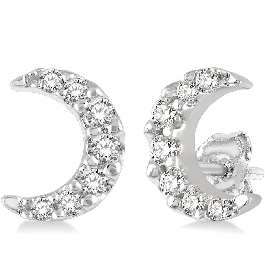10k White Gold Diamond Moon Stud Earrings