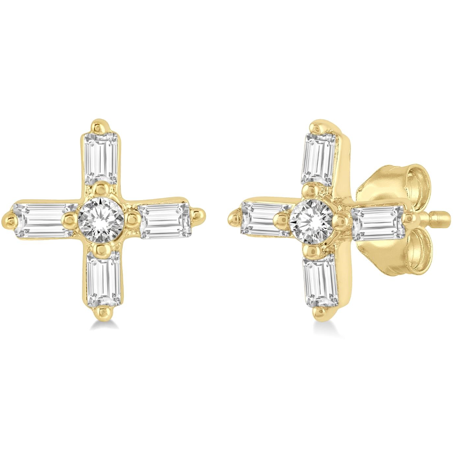 10k Yellow Gold Diamond Greek Cross Stud Earrings