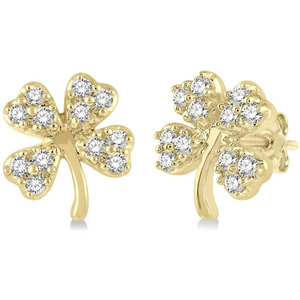 10k Yellow Gold Diamond Clover Petite Stud Earrings