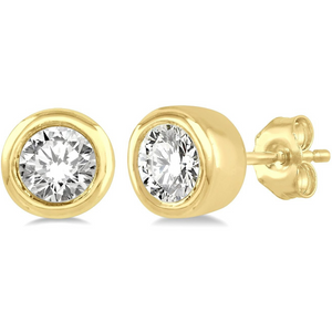 10k Yellow Gold Diamond Bezel Petite Stud Earrings