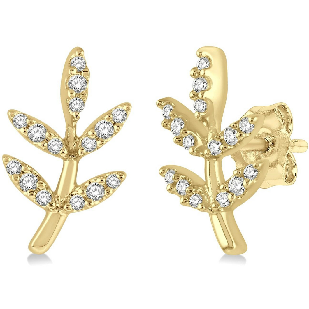 10k Yellow Gold Diamond Petite Leaf Stud Earrings