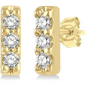 10k Yellow Gold Petite Diamond Bar Stud Earrings