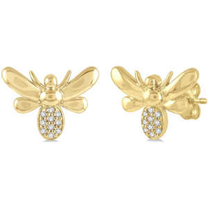 10k Yellow Gold Diamond Bee Stud Earrings