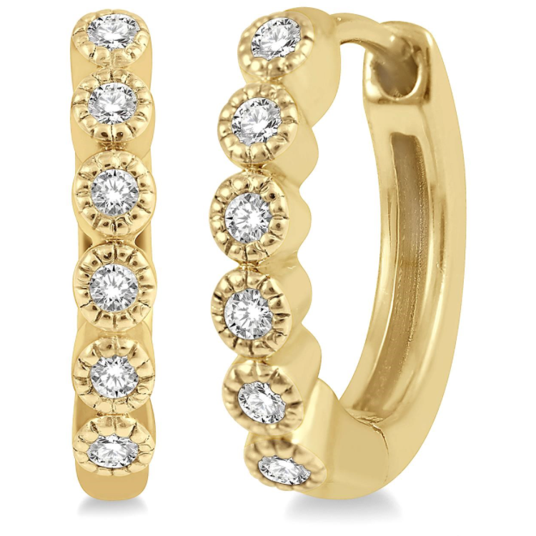 10k Yellow Gold Diamond Milgrain Huggie Earrings