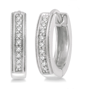 10k White Gold Diamond Huggie Earrings