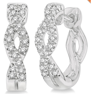 10k White Gold Diamond Twist Huggie Earrings