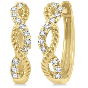 10k Yellow Gold Diamond Twisted Huggie Earrings