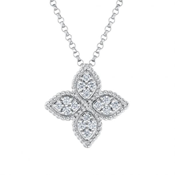 Roberto Coin 18K White Gold Medium Princess Flower Diamond Pendant