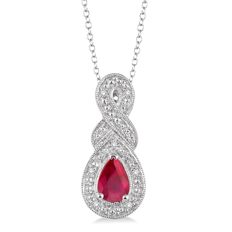 Sterling Silver Ruby and Diamond Pendant