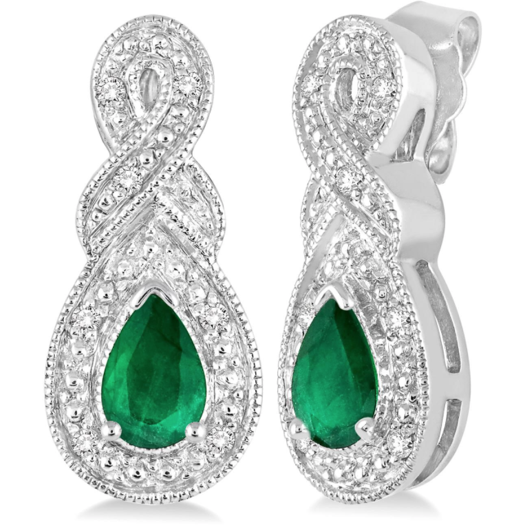 Sterling Silver Emerald and Diamond Earrings