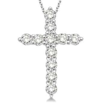 14K White Gold Cross Diamond Pendant