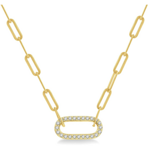 14k Yellow Gold Diamond Link Paperclip Necklace