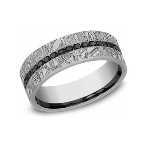 Benchmark 7mm Meteorite Pattern & Black Diamond Tantalum Wedding Band
