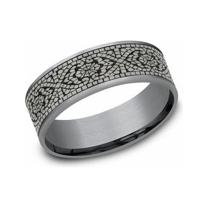 Benchmark 7.5mm Mosaic Pattern Tantalum Wedding Band