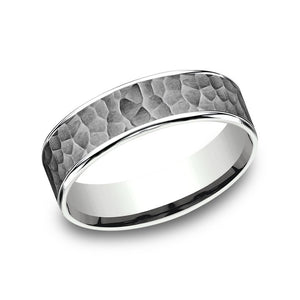 Benchmark Tantalum and 14k White Gold 6.5mm Hammered Finish Wedding Band