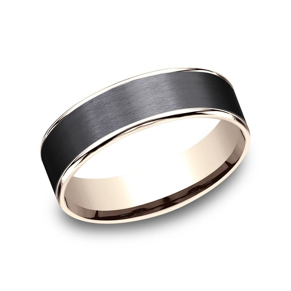 Benchmark Titanium and 14k Rose Gold 6.5mm Wedding Band