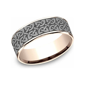 Benchmark 7.5mm 14K Rose Gold & Tantalum Celtic Knot Wedding Band