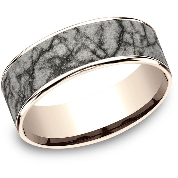 Benchmark Tantalum and 14k Rose Gold 7.5mm Marble Wedding Band