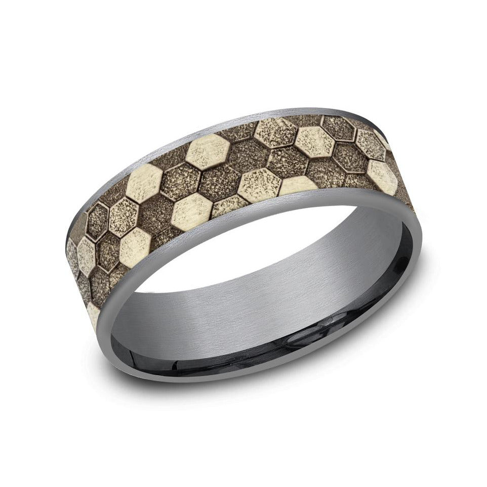 Benchmark Tantalum and 14k Yellow Gold 7.5mm Honeycomb Wedding Band