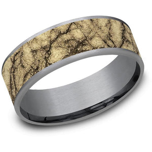 Benchmark Tantalum and 14k Yellow Gold 7.5mm Marble Wedding Band