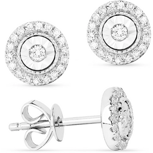 14K White Gold Diamond Illusion Cut Halo Earrings