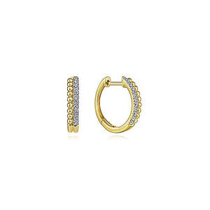 Gabriel 14K Yellow Gold Bujukan Beaded Diamond Huggie Earrings