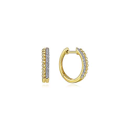 Gabriel 14K Yellow Gold Bujukan Beaded Diamond Huggie Earrings