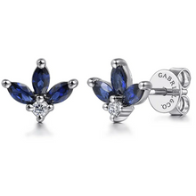 Load image into Gallery viewer, Gabriel 14K White Gold Lusso Diamond &amp; Sapphire Stud Earrings
