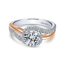 Load image into Gallery viewer, Gabriel &quot;Everly&quot; 14K Rose and White Gold Bypass Halo Engagement Ring
