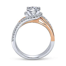 Load image into Gallery viewer, Gabriel &quot;Everly&quot; 14K Rose and White Gold Bypass Halo Engagement Ring
