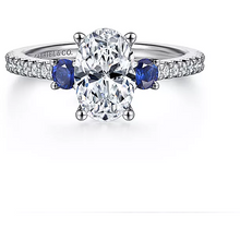 Load image into Gallery viewer, Gabriel 14K White Gold &quot;Chantal&quot; Sapphire Three Stone Engagement Ring
