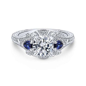 Gabriel "Chrystie" 14K White Gold Sapphire and Diamond Engagement Ring